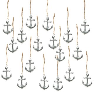 Ankeranhänger aus Blech mit Kordel - 6,5 cm - silberfarbene maritime Deko zum Aufhängen 18 Stück