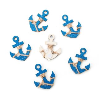 Kleine blaue Anker aus Holz mit Klebepunkt 6 cm Bastelbedarf maritim