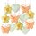 12 Bunte Metallanh&auml;nger 4 cm - Herz + Blume + Schmetterling
