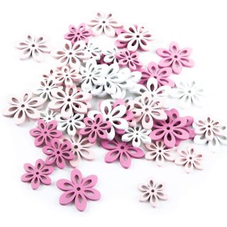 48 kleine Streublumen aus Holz rosa pink weiß 2,5-3,5 cm - zum Streuen an Taufe Kommunion