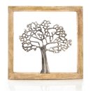 Wandh&auml;nger Lebensbaum quadratisch aus Metall im Holzrahmen - 31 cm- Wanddeko zum Aufh&auml;ngen