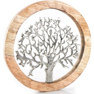 Wandbild Lebensbaum aus Holz & Metall 25 cm braun silber