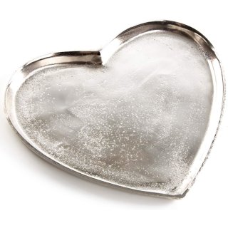 Silberfarbenes Herz Tablett aus Metall - Dekoherz Teller 23 x 21 cm