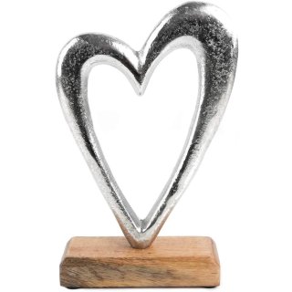 Großes Herz groß aus Metall zum Hinstellen auf Mango Holz Sockel - 21 cm