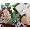4 Weihnachtsb&auml;ume aus Holz - 15 cm Natur braun - zum Aufh&auml;ngen