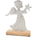 Engel Figur zum Hinstellen Silber braun aus Holz + Metall
