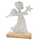 Engel Figur zum Hinstellen Silber braun aus Holz + Metall