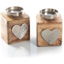 2 Kerzenhalter aus Holz + Metall mit Herz - Vintage...
