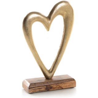 Herz Dekofigur 23 cm Gold braun aus Holz & Metall - zum Hinstellen