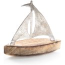 Segelschiff aus Metall &amp; Mangoholz 17 cm Silber braun...