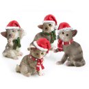 4 weihnachtliche Katzenfiguren - 5 cm grau rot - als Weihnachtsdeko