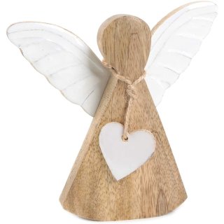 Engel Figur aus Mangoholz braun weiß 15 cm - für Weihnachten
