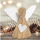 Engel Figur aus Mangoholz braun wei&szlig; 15 cm - f&uuml;r Weihnachten