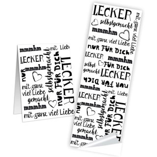Sticker mit Text Lecker - Selbstgemacht - für dich schwarz weiß 5 x 14,8 cm