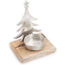 Weihnachtlicher Teelichthalter aus Holz + Metall - Silber braun