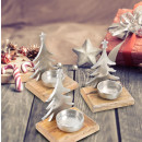 Weihnachtlicher Teelichthalter aus Holz + Metall - Silber braun