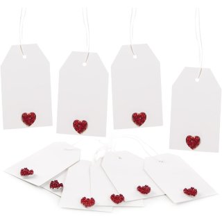10 Flaschenanhänger zum Beschriften mit Herz - weiße Papieranhänger