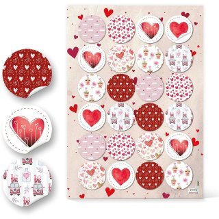 Runde Herzaufkleber - 4 cm rot weiß rosa - kleine und große Herzen 96 Aufkleber / 4 Bögen