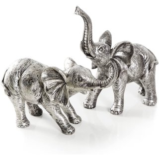 2 Elefanten Figuren zum Hinstellen - silberfarben - 22,5 + 14 cm