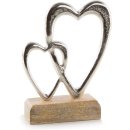 Zwei verbundene Herzen - Dekofigur Silber braun aus Metall & Holz in 22 cm