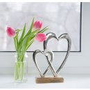 Zwei verbundene Herzen - Dekofigur Silber braun aus Metall &amp; Holz in 22 cm