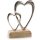 Zwei verbundene Herzen - Dekofigur Silber braun aus Metall &amp; Holz in 22 cm