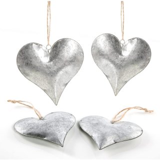 4 große Herzanhänger aus Metall Silber glänzend - zum Aufhängen