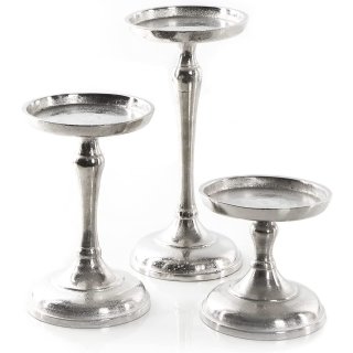 3 edle Kerzenhalter aus Metall Silber in DREI Größen - 11 cm + 17 cm + 23 cm