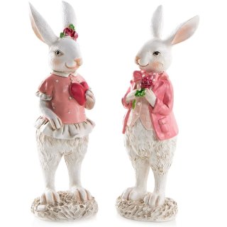2 Hasen Pärchen rosa weiß - Osterhasen Brautpaar 22 cm