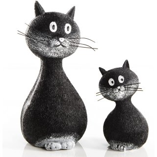 2 Katzenfiguren schwarz weiß 15 cm + 9 cm - zum Hinstellen