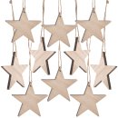 10 Sterne aus Holz zum Aufh&auml;ngen braun natur 10 cm