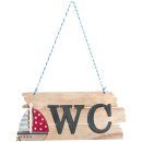 WC-Schild aus Holz zum Aufh&auml;ngen mit Segelboot-Motiv