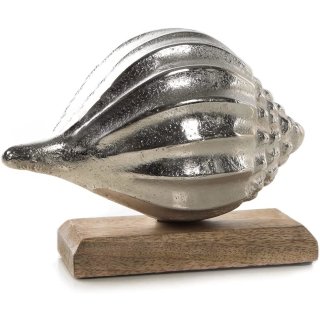 Muschel Figur aus Metall auf Holzsockel Silber braun - zum Hinstellen
