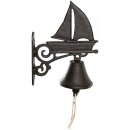 Vintage Glocke aus Gusseisen mit Segelboot in antik-braun