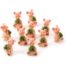 10 kleine Gl&uuml;cksschweine in rosa gr&uuml;n - 2,5 cm