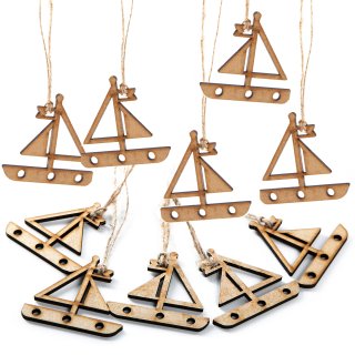 10 kleine Holz Segelboote Mini mit Schnur zum Aufhängen