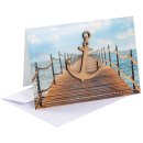 3 maritime Gl&uuml;ckwunsch Karten ohne Text - mit Anker aus Holz + Kuvert