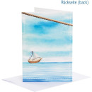 Maritime blanko Karten mit Steuerrad aus Holz + Kuvert - blau t&uuml;rkis