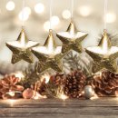6 kleine Sterne gold aus Metall - Weihnachtssterne zum Aufh&auml;ngen
