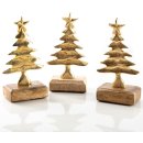 3 Deko Weihnachtsb&auml;ume aus Metall - 17 cm Gold braun