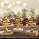 3 Deko Weihnachtsb&auml;ume aus Metall - 17 cm Gold braun