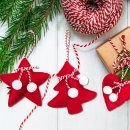 6 weihnachtliche Baumanhänger - Baum Stern Herz - rot weiß aus Stoff