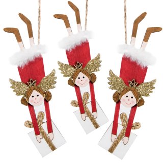 3 Engelanhänger - fliegendes Christkind mit Geschenk rot Gold weiß
