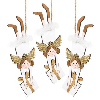 3 Engelanhänger - fliegendes Christkind mit Geschenk - weiß Gold rot glitzernd