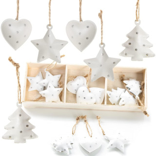 18 weihnachtliche Geschenkanhänger - weiß silber gepunktet