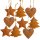 9 rostbraune Weihnachtsanh&auml;nger Herz + Stern + Baum - Christbaumschmuck aus Metall Rost