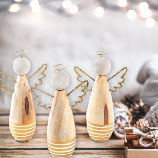 3 Engel Figuren Gold Natur weiß - Weihnachtsdeko Engelfigur Deko Weih