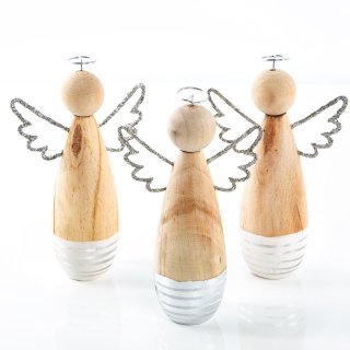 3 Engel Figur aus Holz - Deko Holzengel stehend 14 cm