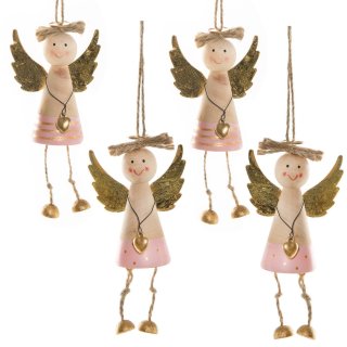 4 Engel Anhänger - natur rosa gold - aus Holz mit Herz