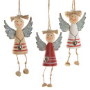 3 Engel Anhänger aus Holz - natur rot weiß mit Herz